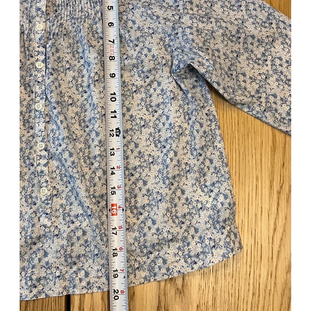J.Crew Liberty Fabric Floral Blouse Womens XS Blue Cottagecore Pintuck Top - Picture 9 of 11